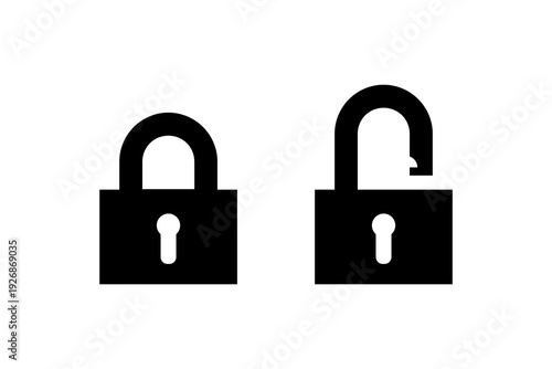 Lock icon set. Simple design element. Closed and open padlock. Locked and unlocked padlock security symbol set for app, UI or website.