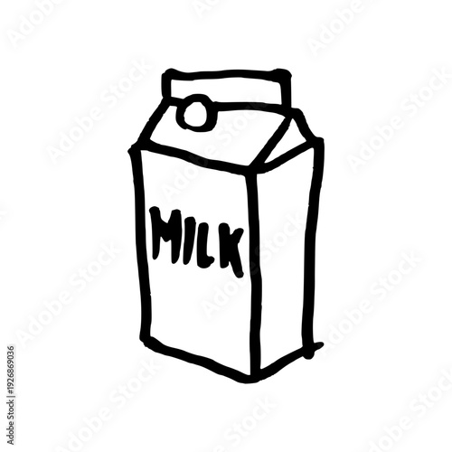 Milk carton. Doodle style hand drawn object. Simple isolated outline.