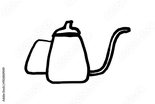 Coffee brewing drip kettle - coffee maker pot. Doodle style hand drawn object. Simple isolated outline.