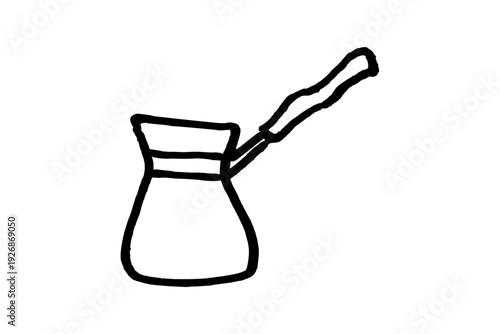 Coffee brewing copper pot - Turkish style coffee maker. Doodle style hand drawn object. Simple isolated outline.