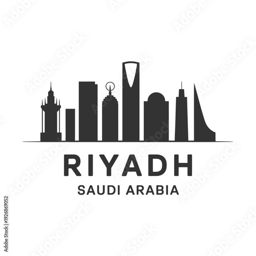 Riyadh skyline silhouette with text identifying the city and country