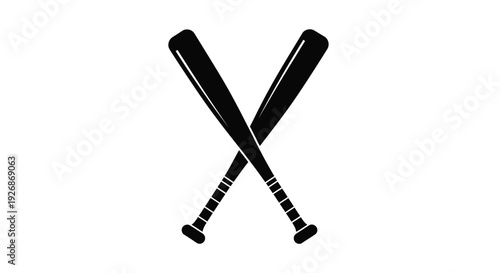 Two crossed baseball bats presented in a stark black silhouette