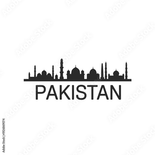 Silhouette of a pakistan skyline with the country name below