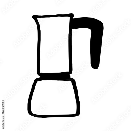 Coffee brewing moka pot. Italian style coffee maker pot. Doodle style hand drawn object. Simple isolated outline.