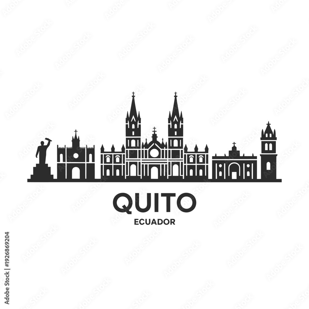 Obraz premium Quito skyline illustration featuring prominent churches and cityscape elements