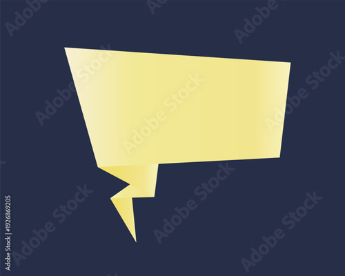 Yellow origami speech bubble. Blank text bubble design element - abstract geometric vector sign.