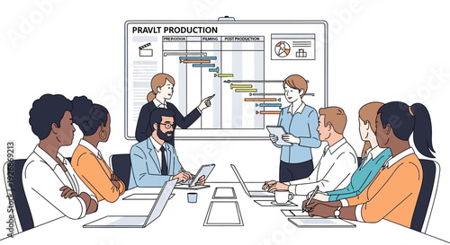 Diverse team collaborating in a modern business meeting room.