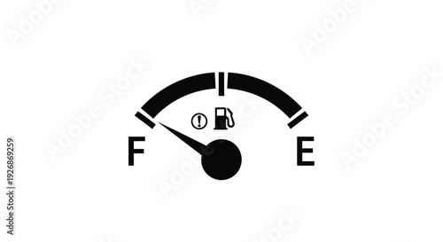 Fuel gauge showing empty with letters f and e black silhouette