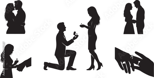 Romantic Proposal Silhouettes of Loving Couples in Various Poses