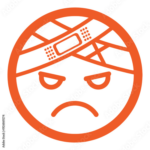 Injured face with bandage and sad expression emoticon  hurt person icon