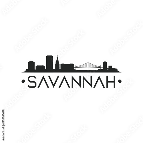 Savannah skyline silhouette with boldly displayed city name typography