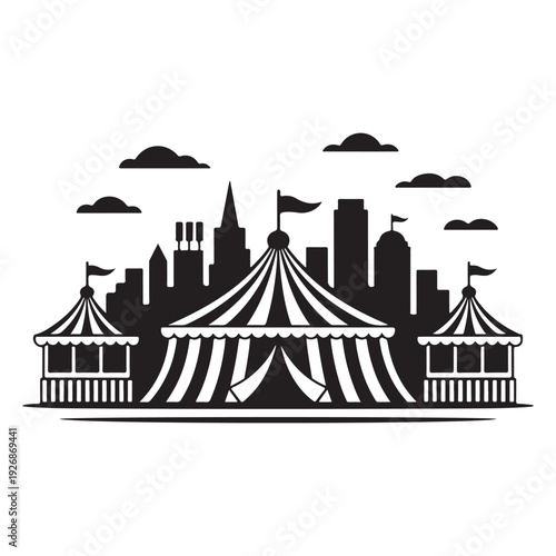 Carnival Circus Skyline Silhouette | Big Top Tent City Scene | Festival Illustration