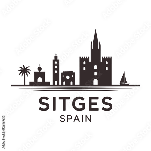 Sitges spain a stylized silhouette of the coastal cityscape