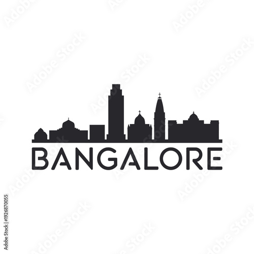 Bangalore skyline silhouette with city name prominently displayed below