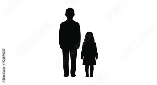 A father and daughter stand together depicted as a stark silhouette