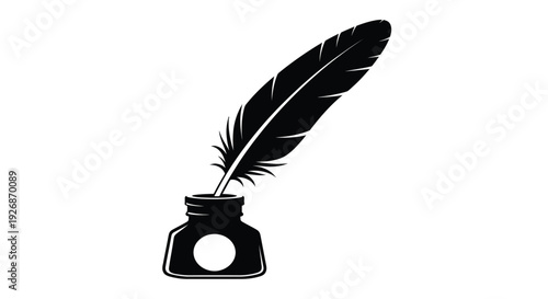Elegant feather quill resting in an inkwell a striking silhouette