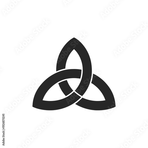 Black triquetra symbol on a white background representing unity