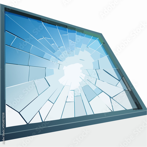 Vector illustration of a shattered blue glass screen symbolizing damage and system failure