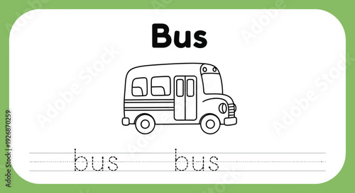 Bus tracing worksheet for kids. Vehicle coloring page.