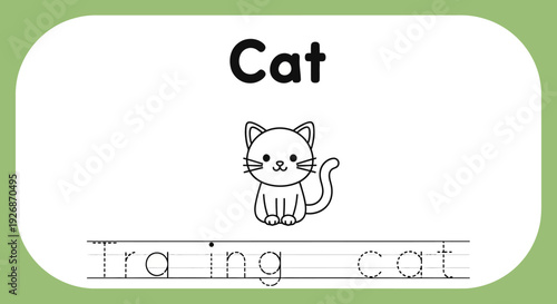 Cat tracing worksheet for kids learning to write