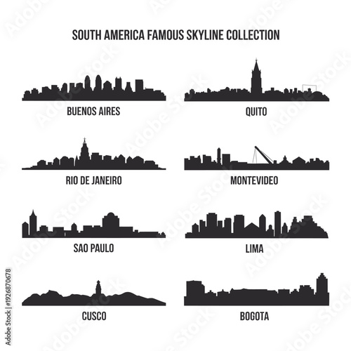South american city skylines illustrated in a black silhouette style