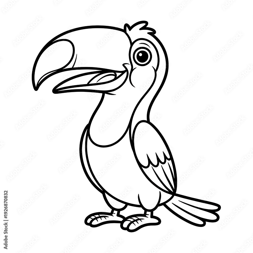 Fototapeta premium Toucan Cartoon Bird Line Art: Hand-Drawn Animal Illustration for Coloring Pages, Character Design & Nature Illustration with a Funny Toucan Mascot