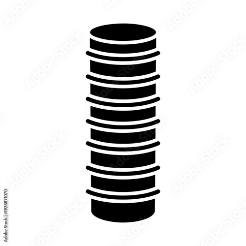 Black silhouette of a ribbed cylindrical object, possibly a spring, hose, or filter, isolated on a white background.