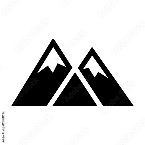 Mountain icon vector illustration showing two black peaks with snow caps in flat silhouette style