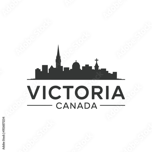 Victoria canada skyline logo with a black silhouette cityscape design