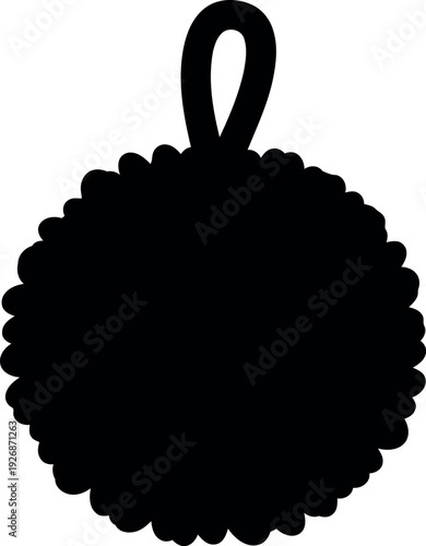 Black silhouette of a pom pom hat accessory with loop for crafts and winter fashion