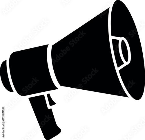 Black Megaphone Icon Isolated on White Background for Announcement and Communication Concepts