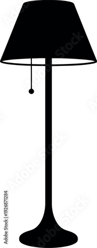 Black silhouette of classic floor lamp with lampshade and pull chain switch