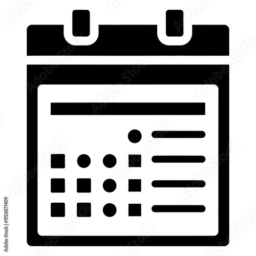 Calendar icon for scheduling and planning business and personal organization in minimalist black vector style