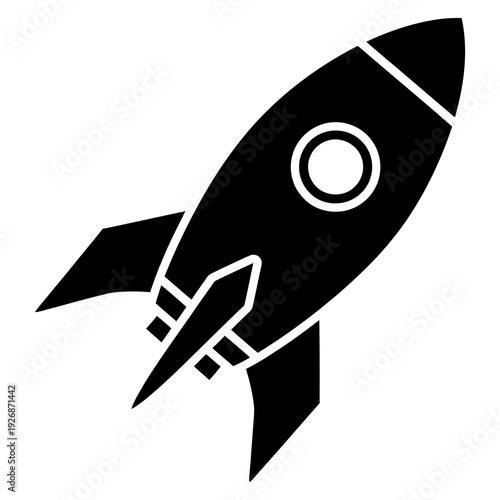 Rocket ship launching for space exploration or business startup black silhouette icon