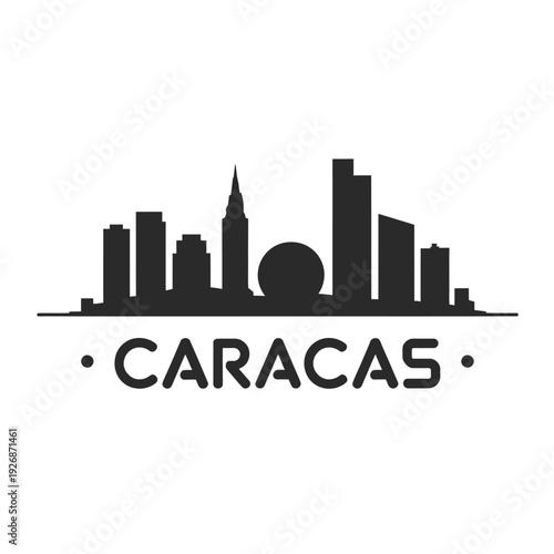 A black silhouette of caracas skyline with city name below