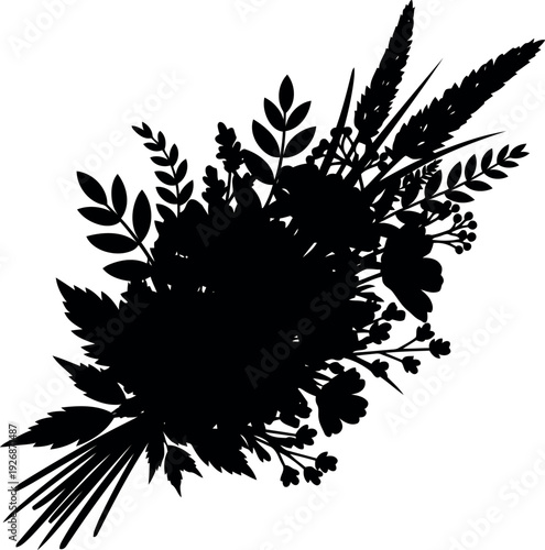 Silhouette of Wildflower Bouquet Vector Illustration for Floral Design and Decoration
