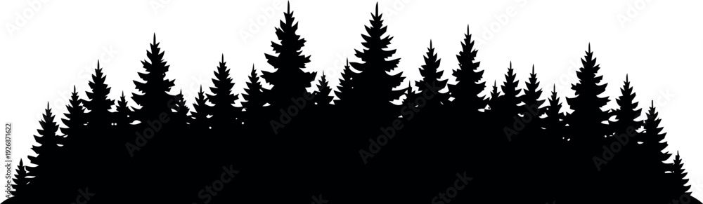 Obraz premium Pine Tree Forest Silhouette Vector Isolated on White Background for Nature and Outdoor Designs
