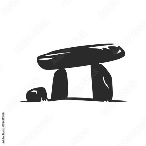 Stylized depiction of a prehistoric stone monument with supporting stones