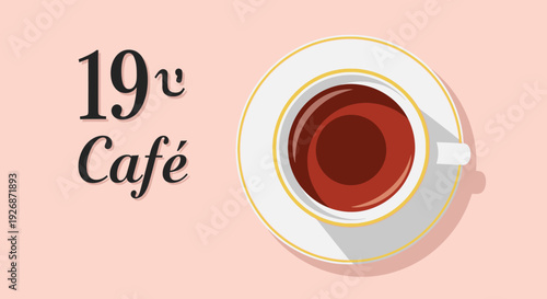 Cozy cafe atmosphere with cup of coffee on saucer