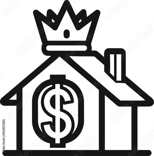 Wealthy home icon with crown and dollar sign