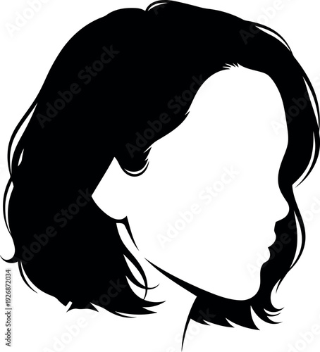 Female silhouette profile with short wavy bob hairstyle vector illustration