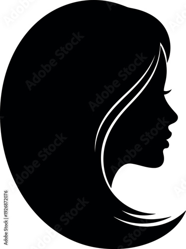 Silhouette of woman with long hair profile vector illustration for beauty and hair salon design
