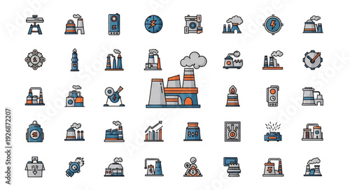 Industrial factory with smoke stacks, representing pollution and environmental concerns, a visual depiction.