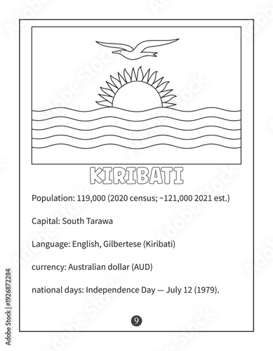 Kiribati National Flag Coloring Page with Country Facts for Kids