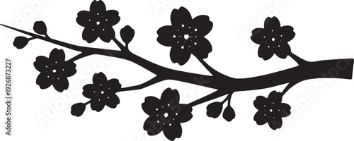 Black silhouette illustration of a spring flowering branch