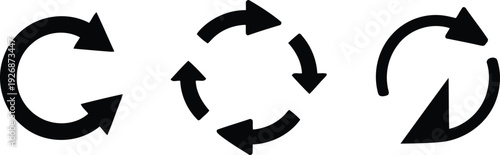Three different styles of circular arrows indicating rotation or direction.