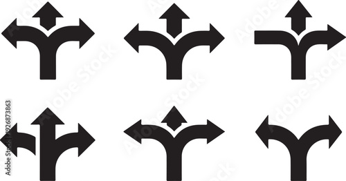 Set of black directional arrows on white background signs