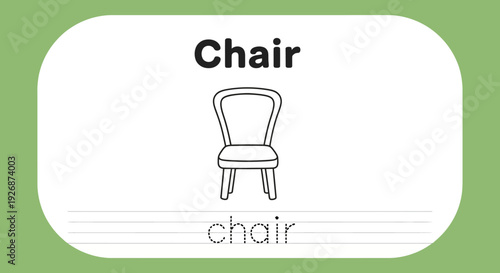 Chair Flashcard for Kids Learning, Coloring Page