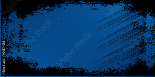Blue Grunge Background With Distressed Black Border And Diagonal Halftone Texture