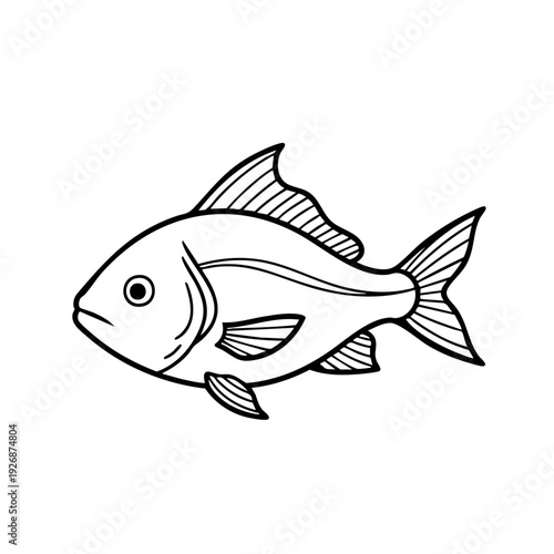 Simple black and white line drawing of a fish.
